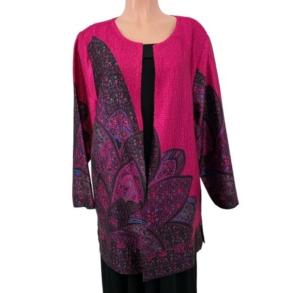 NWT Catherines Reversible Pink Floral Duster Jacket Kimono Size 0X Size 14 /16 - Picture 1 of 7